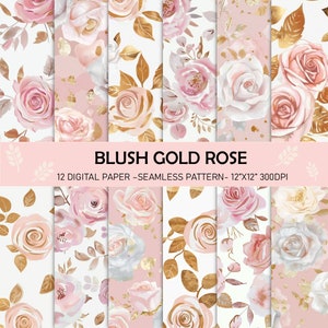 PINK COLLECTION - Blush Gold Rose Digital Papier Nahtloses Muster, Blush rosa Hintergrund, Aquarell, Basteln, DIY-Projekte, kommerzielle Nutzung