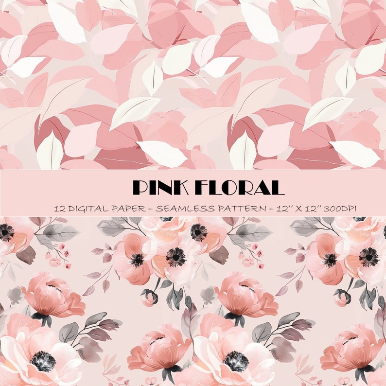 Blush Pink Floral Digital Paper: Seamless Watercolor Patterns (12 Jpegs ...