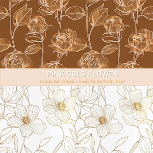 Pink Gold Flower Digital Paper: Seamless Floral Patterns (12x12in) - Etsy