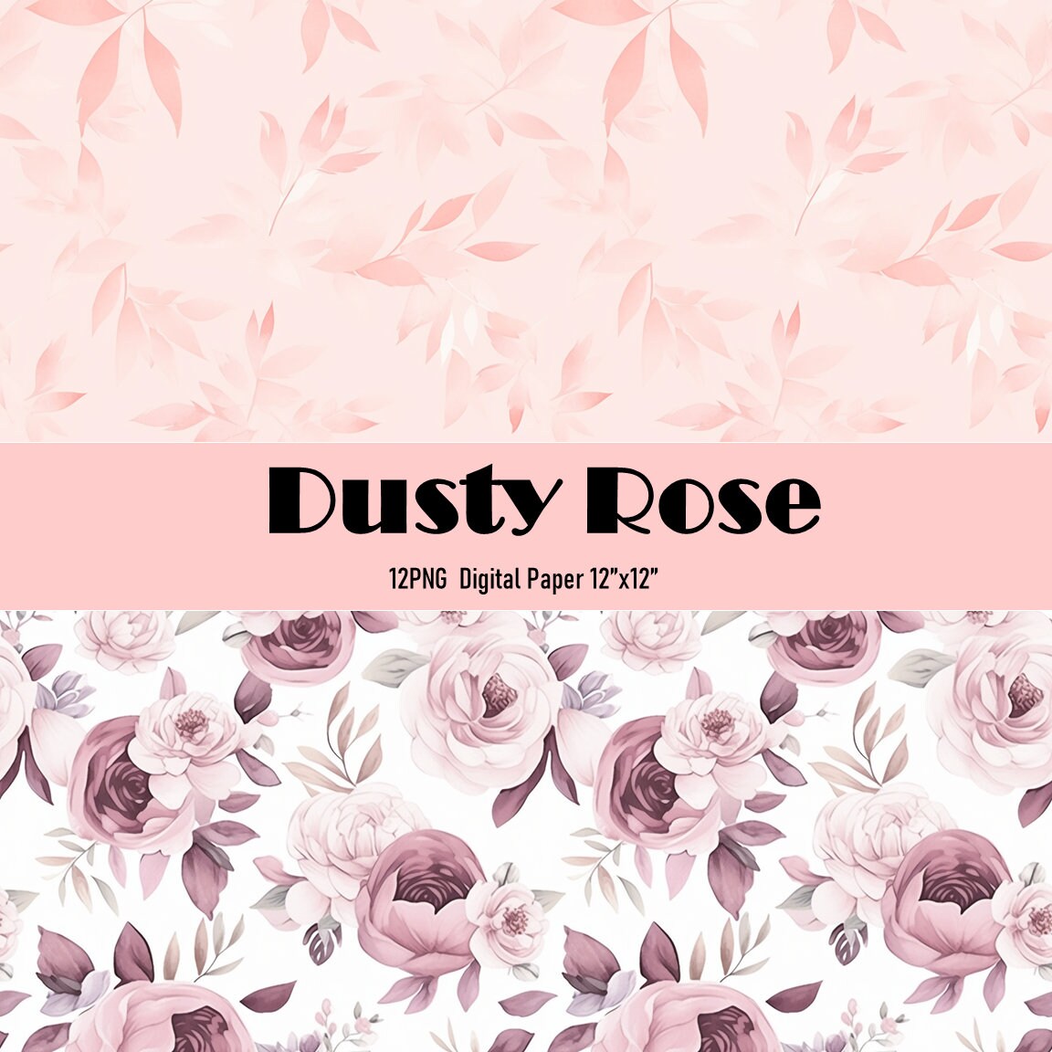 Dusty Rose Floral Digital Paper Pack: Watercolor Seamless Patterns ...