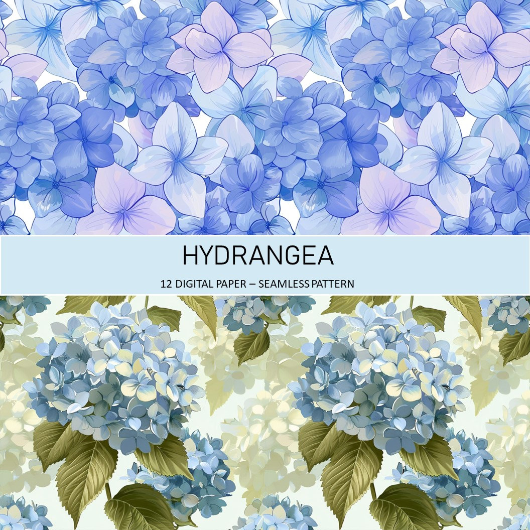 HYDRANGEA Digital Paper Pack- Seamless Pattern- 12jpegs Soft Blue ...