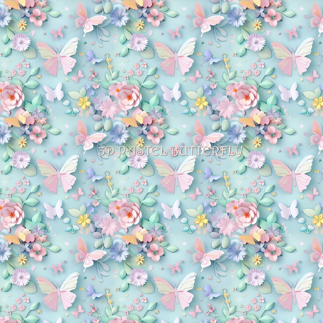 Digital Paper Pack: 3D Pastel Butterfly Seamless Patterns - Instant ...