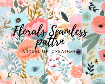 Pastel Floral Seamless Pattern: Watercolor Flower Designs (Digital Download)