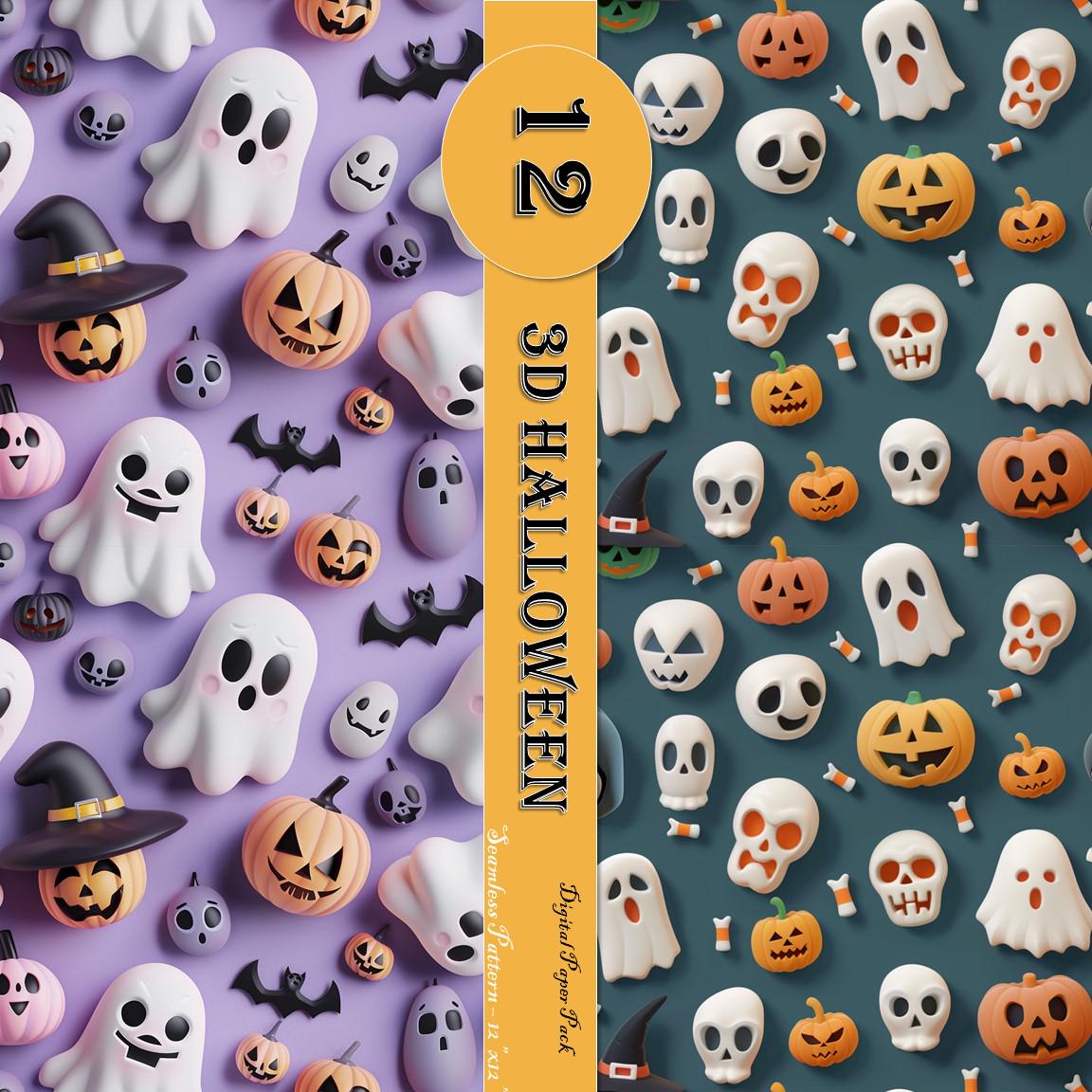 3D Halloween Digital Paper Pack: Spooky Seamless Patterns (12x12 Inch ...