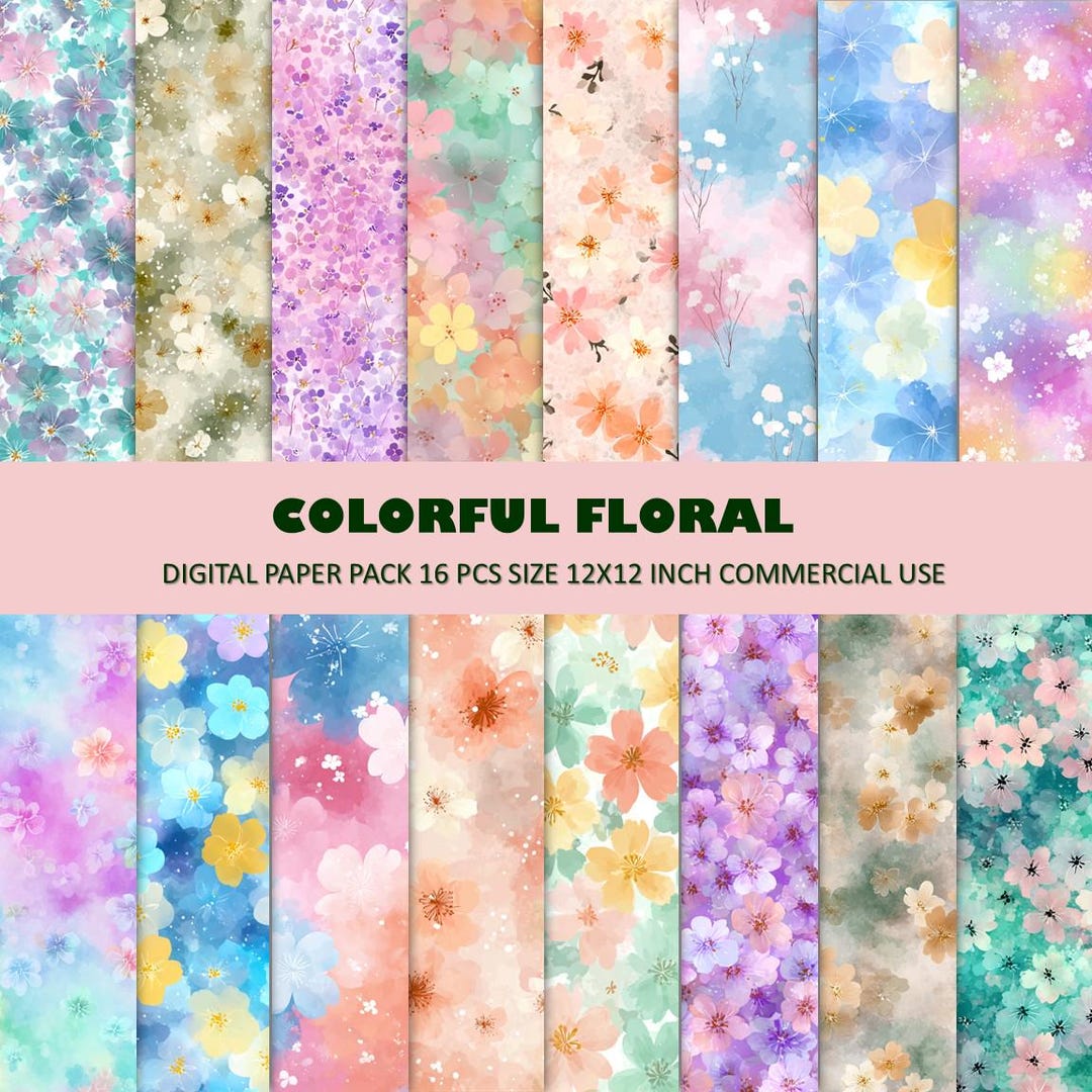 Colorful Floral Digital Paper | Seamless Bright Flower Pattern ...