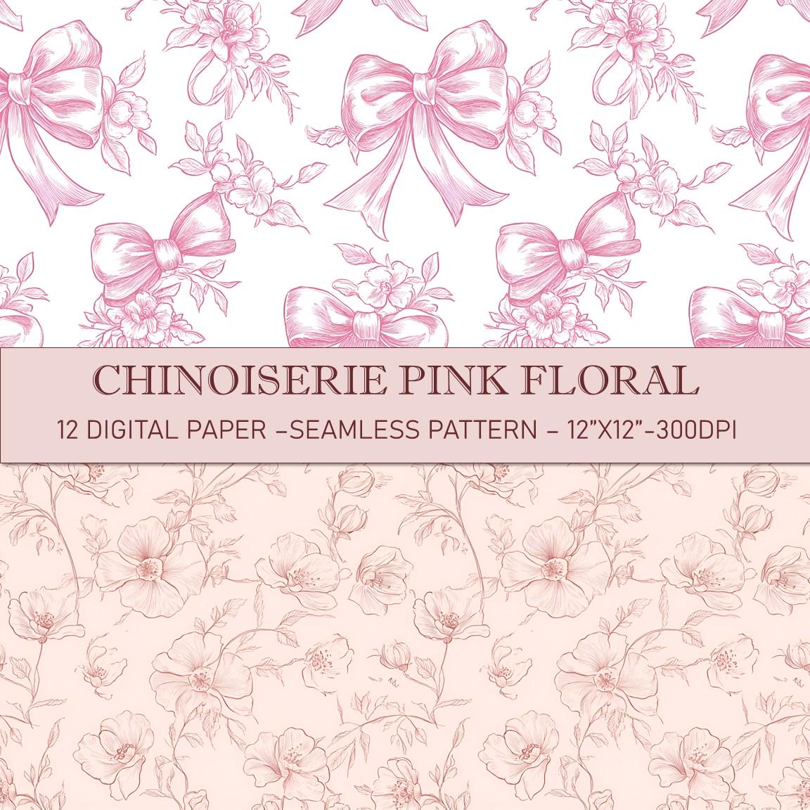 Chinoiserie Pink Floral Digital Paper: Seamless Scrapbook Patterns ...
