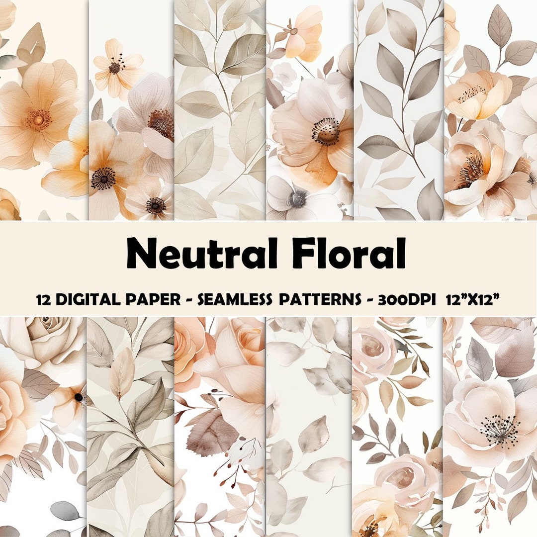 Neutral Floral Watercolor Digital Paper: Seamless Patterns (PNG/JPG) - Etsy