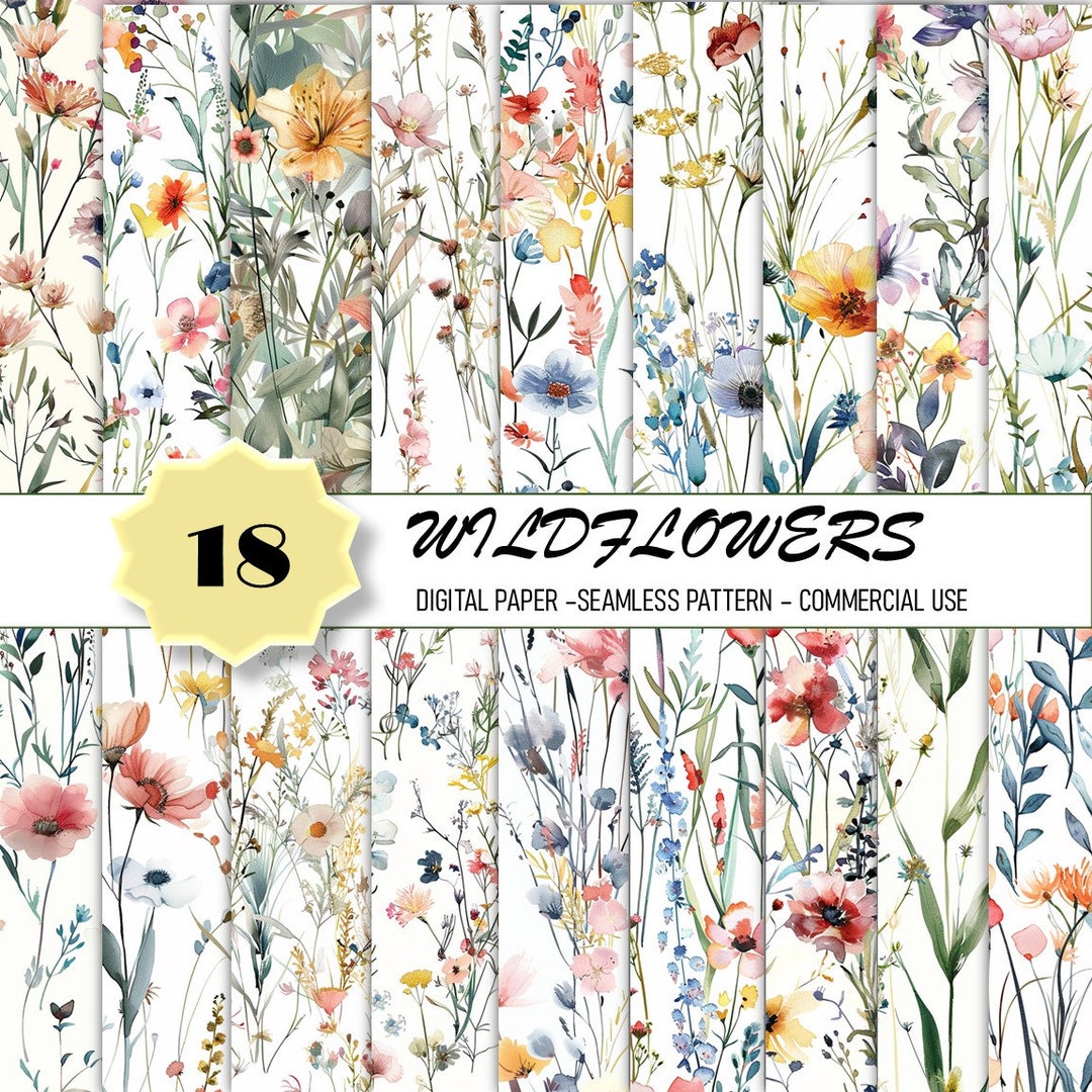 Wildflowers Digital Paper Pack | 18 Seamless Patterns | Floral ...
