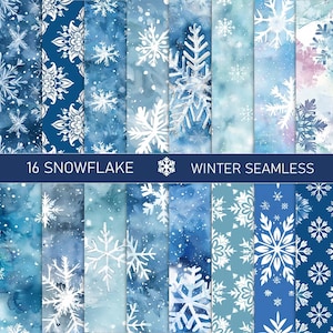 Snowflake Digital Paper Pack - 16 Winter Seamless Patterns - Watercolor Christmas Backgrounds - 12x12 inch-Commercial Use