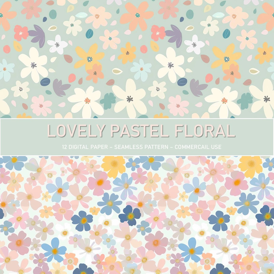 Pastel Floral Digital Paper Pack: Seamless Spring Flower Patterns ...