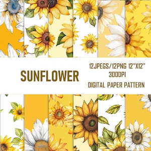 SONNENBLUME DIGITALES PAPIER - Sonnenblume nahtlos - Blumen Aquarell - gelber Ton, kommerzielle Nutzung