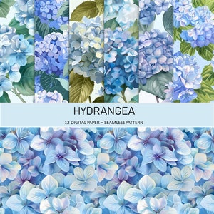 HYDRANGEA Digital paper pack- seamless pattern- 12Jpegs soft blue watercolor style-commercial use