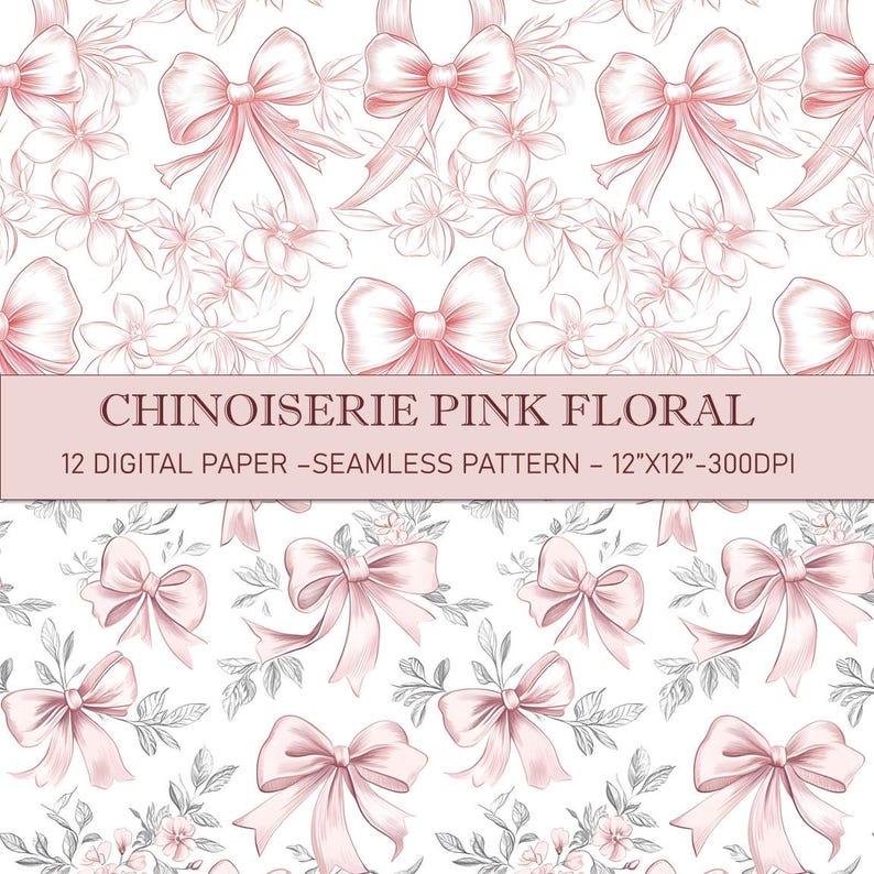 Chinoiserie Pink Floral Digital Paper: Seamless Scrapbook Patterns ...