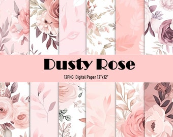 Dusty Rose digital paper - Digital Paper Pack - 12 JPegs/12PNG - instant download -seamless patterns -pink tone