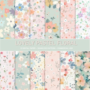 Schöne Pastell Blumen Digital Paper Pack | Nahtlose Muster | 12 Designs | Kommerzielle Nutzung | Frühlingsblumen | Scrapbooking, Basteln & mehr
