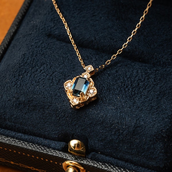 Emerald-Cut Sapphire CZ Pendant • Dainty Gold Layering Necklace
