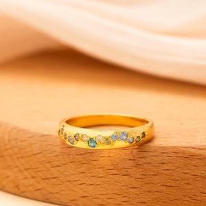 Multicolor CZ Dome Band Ring • Stackable Dainty Gold Ring