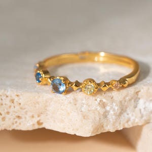 Multicolor CZ Adjustable Ring • Stackable Dainty Gold Plated Ring