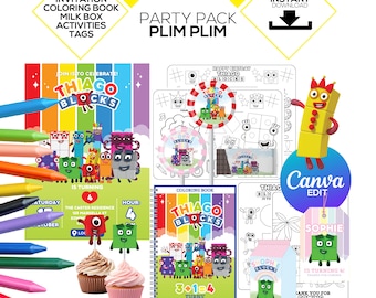 Numberblocks Pack Invitation Coloring Tag Activity Placemat Milkbox Chip bag, Topper, Kit Digital Canva edit , Party, Birthday, Kid Boy Girl