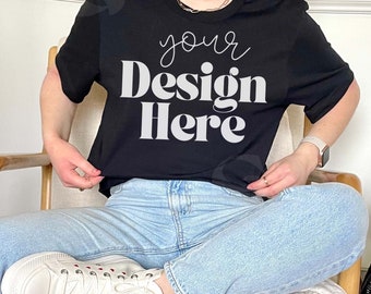 Bella Canvas 3001 Black T-Shirt Model Mockup (Digital Download)