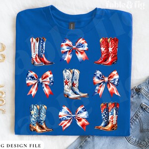 PNG de vaquero del 4 de julio, PNG de botas de vaquero patrióticas, Archivo de diseño del Día de la Independencia para sublimación, PNG de América, PNG de lazos patrióticos