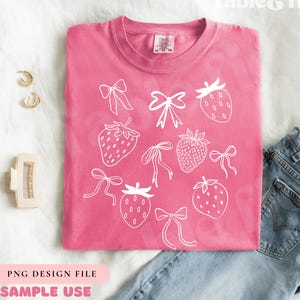 File PNG estivo con fragole e fiocchi, file PNG di frutta estiva Grand Millennial Coquette, file di design digitale per Etsy POD Shop Farmers Market Fruity