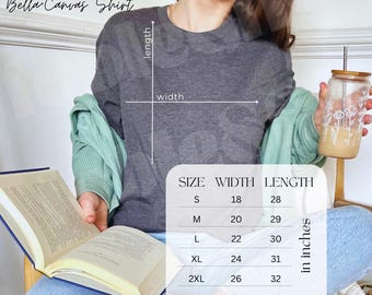 Bella Canvas 3001 Size Chart Mockup, Bookish Reader (Digital Download)