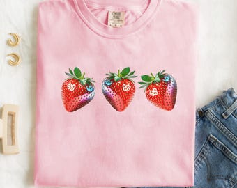 Y2K Strawberry PNG File, Holographic Fruit Design (Digital Download)
