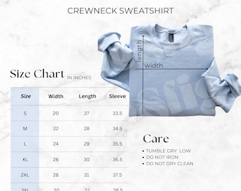 Gildan 18000 Simple Size Chart, Gildan crewneck sweatshirt mockup for POD sellers, Clean and minimalist Gildan sweatshirt chart