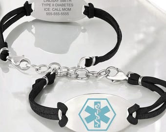 Custom Medical ID Bracelet: Suede Band, Sterling Silver Tag