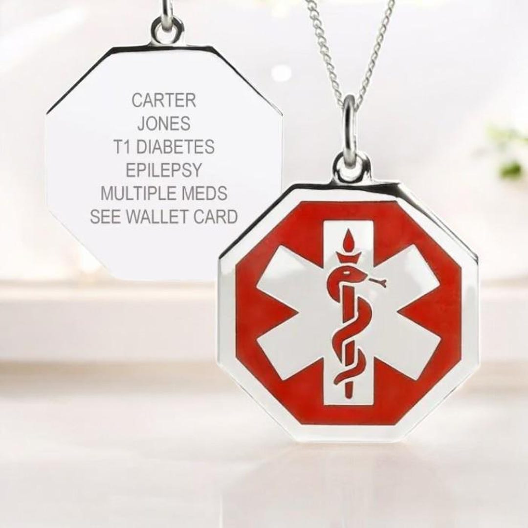 Sterling Silver Medical ID Necklace: Custom Engraved Medical Alert ...