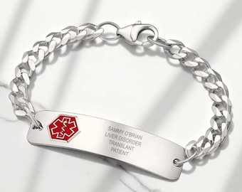 Sterling Silver Medical Alert Bracelet: Custom Engraved Emergency ID