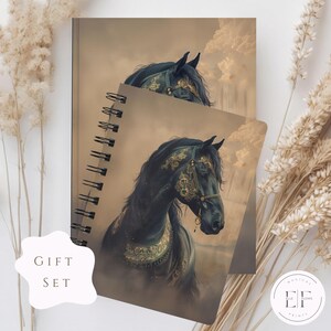 Boho Black Horse Journal Gift Set, Personalized Horse Notebook, Cowgirl Gift Fairytale Western Dream Journal, Custom Horse Hardcover Journal