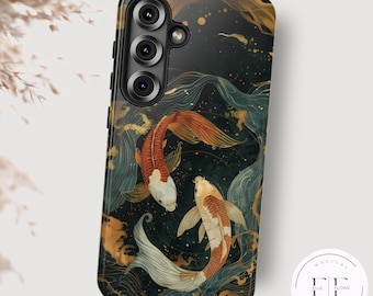Japanese Koi Fish Phone Case, Pisces Phone Tough Case for Samsung Galaxy S25 S24 S23 S22 S21 S20 Plus Ultra, Slim, Aesthetic Asian Zen
