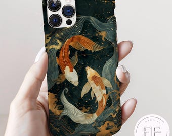 Japanese Koi Fish iPhone Case, Pisces Sign Zen Phone Tough Case for iPhone 17 16 15 14 13 12 11 X 8 Pro Max Plus Air, Magsafe, Slim, Asian