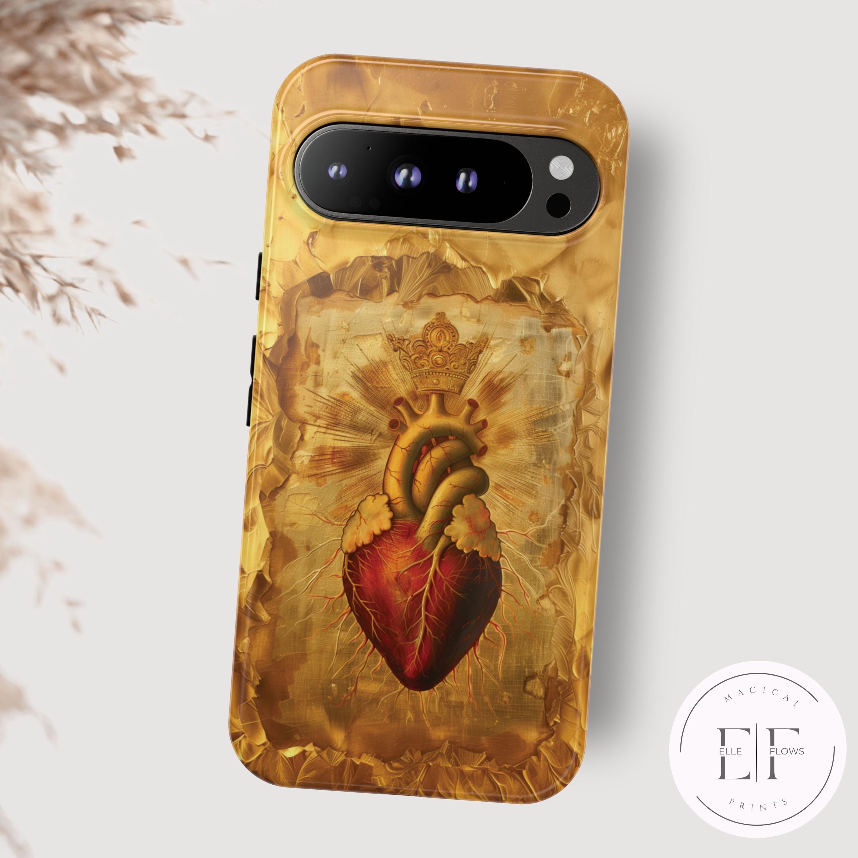 Sacred Heart Phone Case, Catholic Faith Tough Case for Google Pixel 9 Pro XL 9a 8a 8 Pro 7a 7 6a 6 5 4 2, Gothic Religious Steampunk