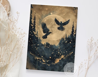 Crows and Full Moon Journal, Personalized Mystical Notebook, Witch Junk Raven Shadow Journal, Gothic Dream Journal, Custom Hardcover Journal