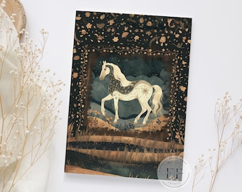 White Horse Journal, Personalized Vintage Boho Western Notebook, Horse Lover Gift, Lunar Moon Celestial, Custom Cowgirl Hardcover Journal
