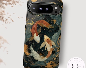Japanese Koi Fish Phone Case, Pisces Phone Tough Case for Google Pixel 9 Pro XL 9a 8a 8 Pro 7a 7 6a 6 5 4 2, Aesthetic Asian Zen