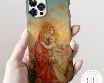 Mary and Jesus iPhone Case, Divine Motherhood Tough Case for iPhone  17 16 15 14 13 12 Pro Max Air Mini, Magsafe Slim, Goddess Feminine Love