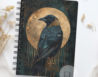 Crow Spiral Journal, Witch Junk Journal, Full Moon Notebook, Spiritual Astrology Journal, Raven Journal, Boho Dream Journal, Witchy Gift