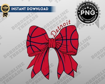 Detroit Basketball Coquette PNG, Detroit Game Day Sublimation, Coquette Bow, Printable Design for T-Shirts, Mugs, Tumblers, Hats
