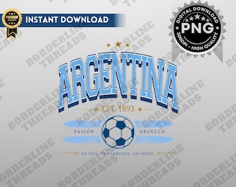 Argentina Football PNG, Retro Argentina World Soccer Team Digital Download