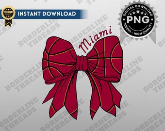 Miami Basketball Coquette PNG, Miami Game Day Sublimation, Coquette Bow, Printable Design for T-Shirts, Mugs, Tumblers, Hats