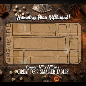 Homeless Man TCG Playmat | Funny Play Mat | 12" x 22" Neoprene Game Mat | Cardboard Design | Riftbound Playmat | Hemmed Sewn Edge image 1