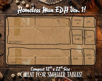 Homeless Man TCG Playmat | Funny Play Mat | 12" x 22" Neoprene Game Mat | Cardboard Design | EDH Playmat | Hemmed Sewn Edge