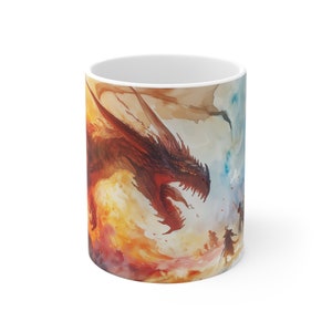 Dragon Quell - Watercolor Dungeons & Dragons Mug - Coffee Lover Gifts, Tea Lover Gifts, Nerdy Gifts, Gifts for Him, Dragon Mug, Fantasy Mug