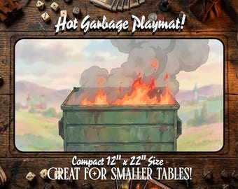 Hot Garbage TCG Playmat | Cartoon Dumpster Fire Mat | 12" x 22" Neoprene Game Mat | Funny Meme Playmat | MTG Playmat | Hemmed Sewn Edge