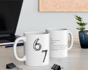 2025 Word of the Year "67" meme mug with definition, coffee cup, tea mug, gift for teachers, funny office decor, unique, brainrot
