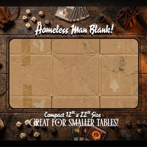 Homeless Man TCG Playmat | Funny Play Mat | 12" x 22" Neoprene Game Mat | Cardboard Design | Blank Playmat | Hemmed Sewn Edge